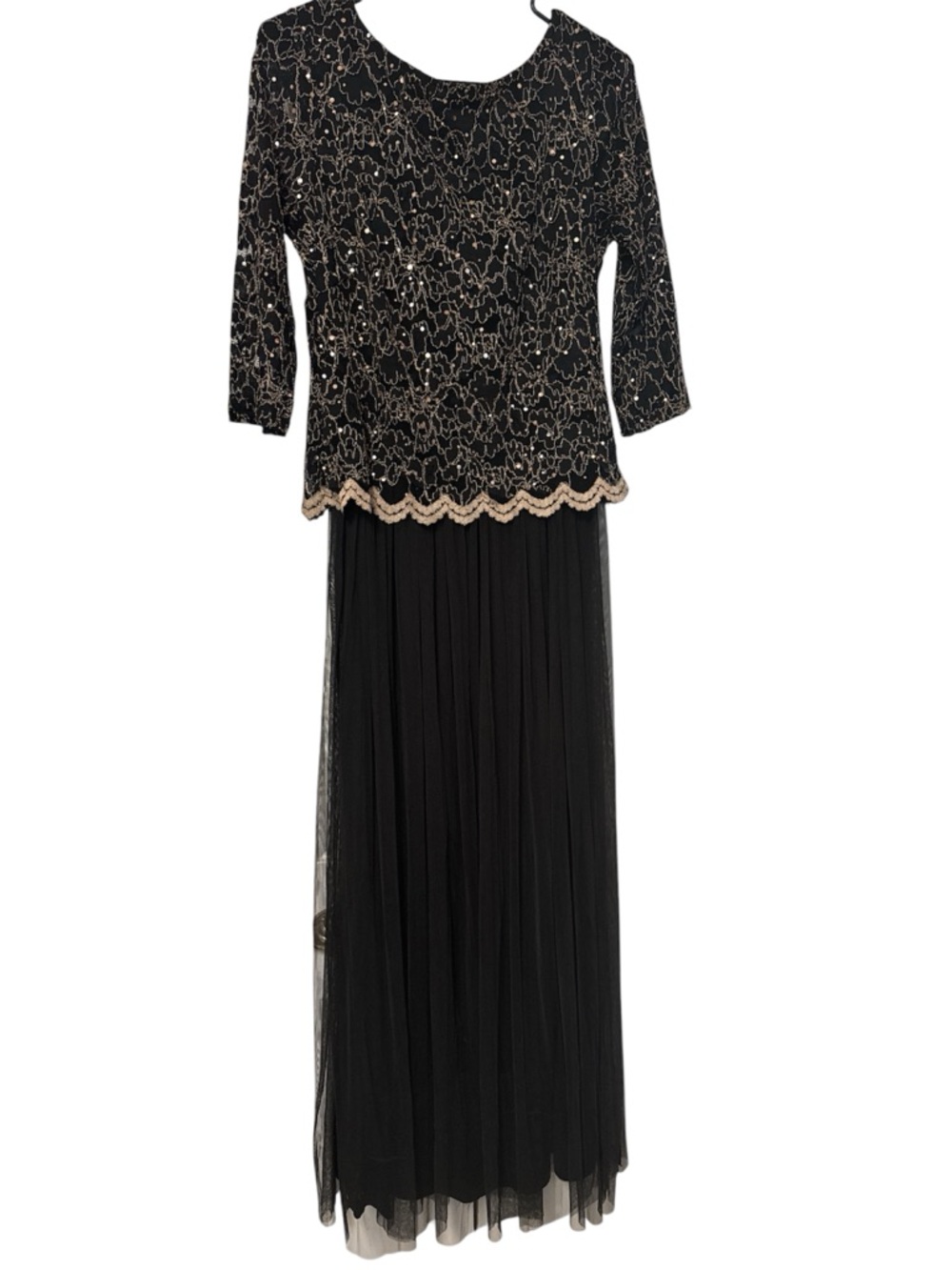 Candalite size small black Beaded Evening Gown with Gold Accents
